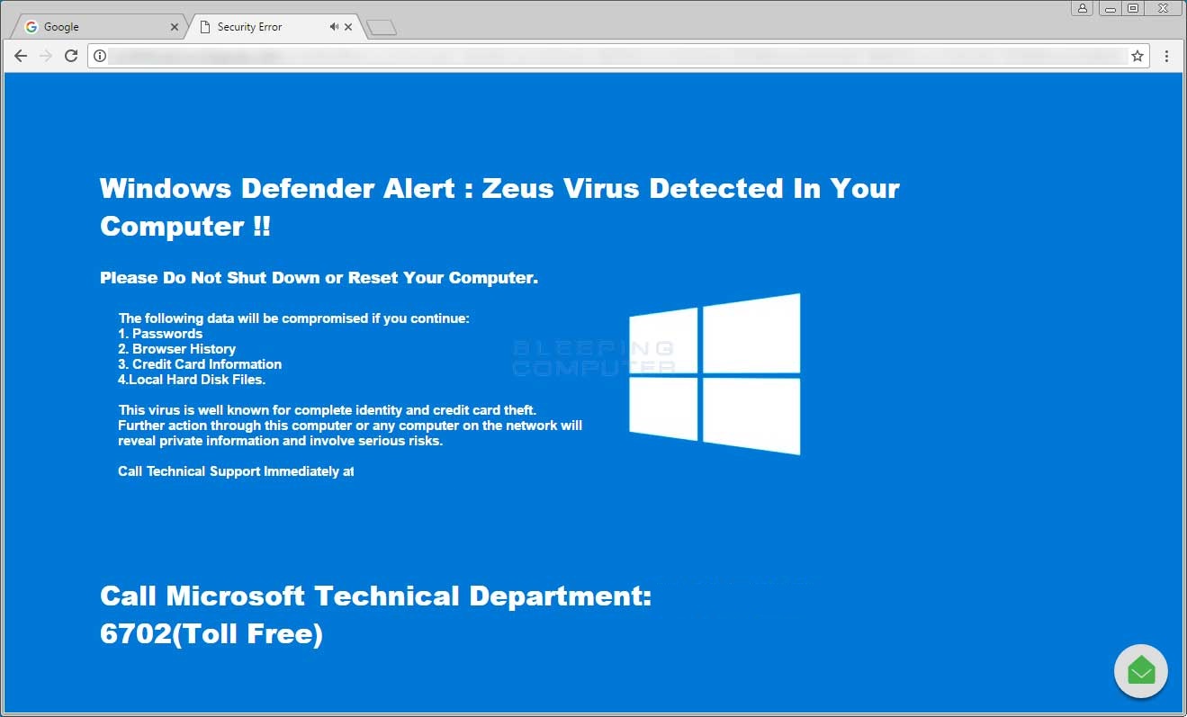 Tech support scam popup