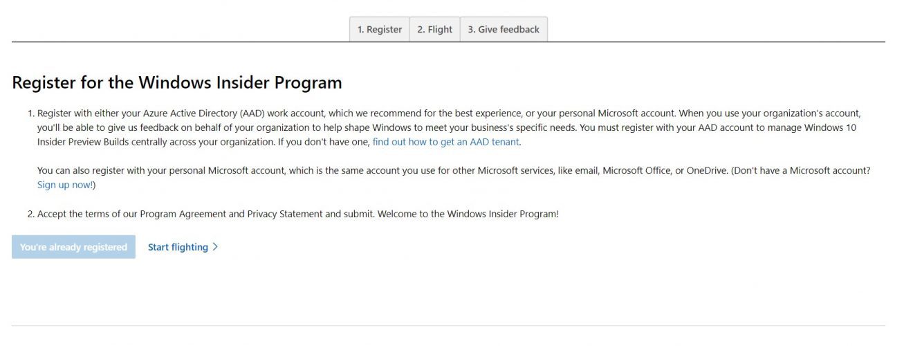 Windows Insider Program sign up