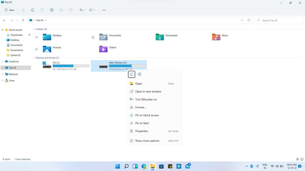 File explorer context