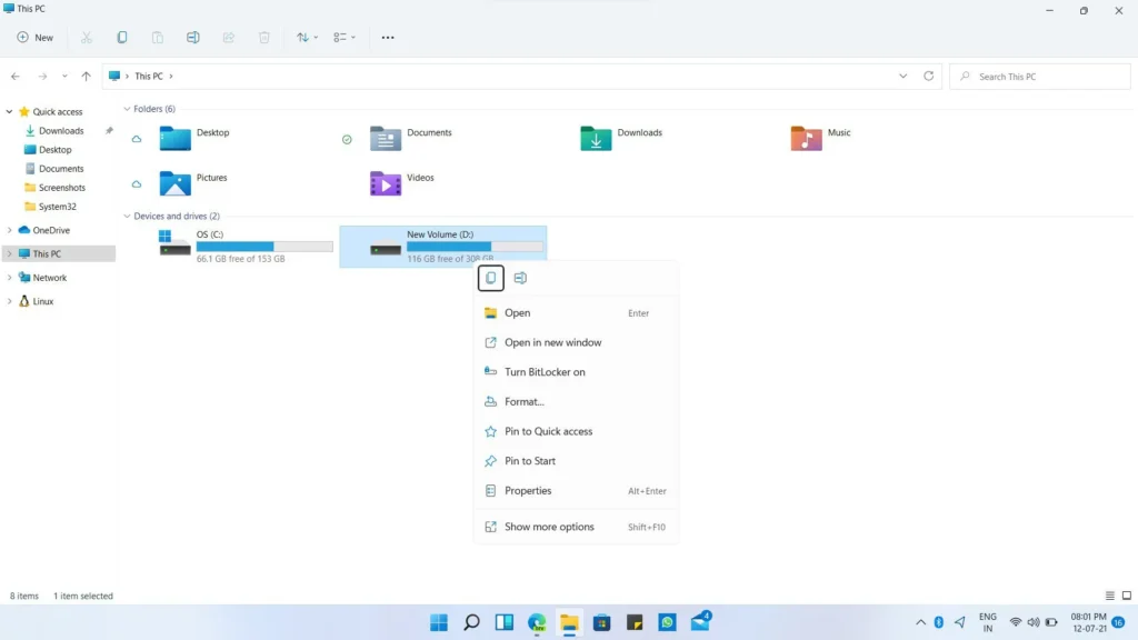 File explorer context
