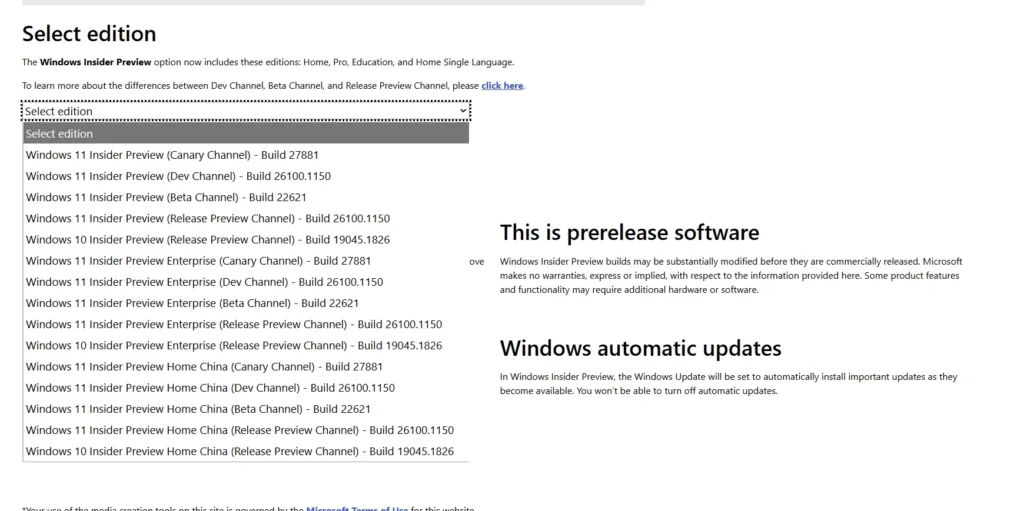 Windows 11 Insider ISO file download 1 Image showing page displaying the options to download Windows Insider preview ISO files