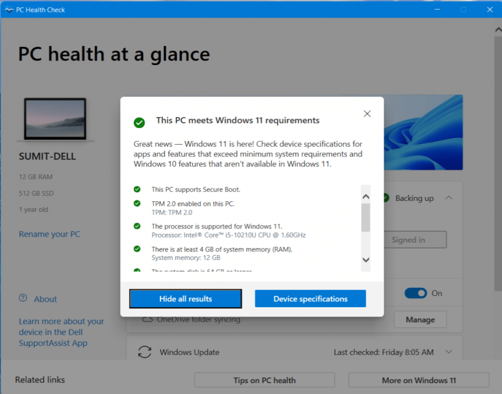 Windows 11 PC health check