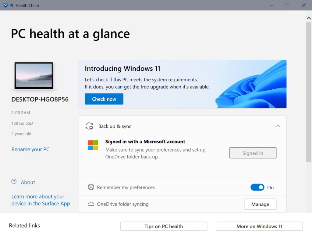 Windows 11 Compatibility checker tool for checking if your PC can run Windows 11.