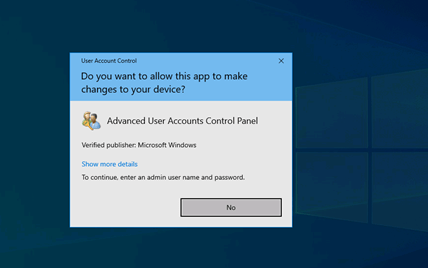 No yes button in user account control