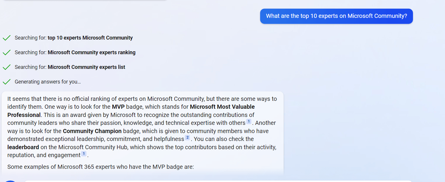 Bing Chat asked about a question