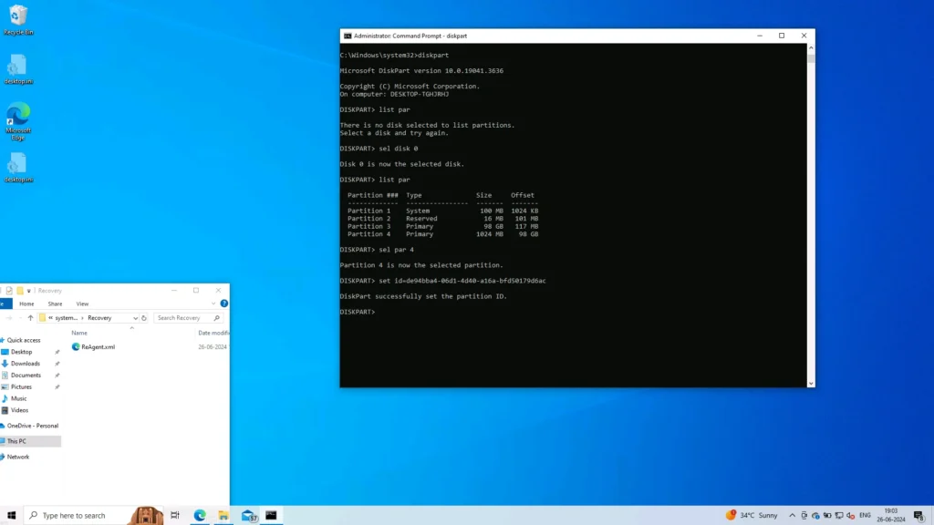 How to add a Windows Recovery environment Partition 5 Setting Up Partition ID using Diskpart