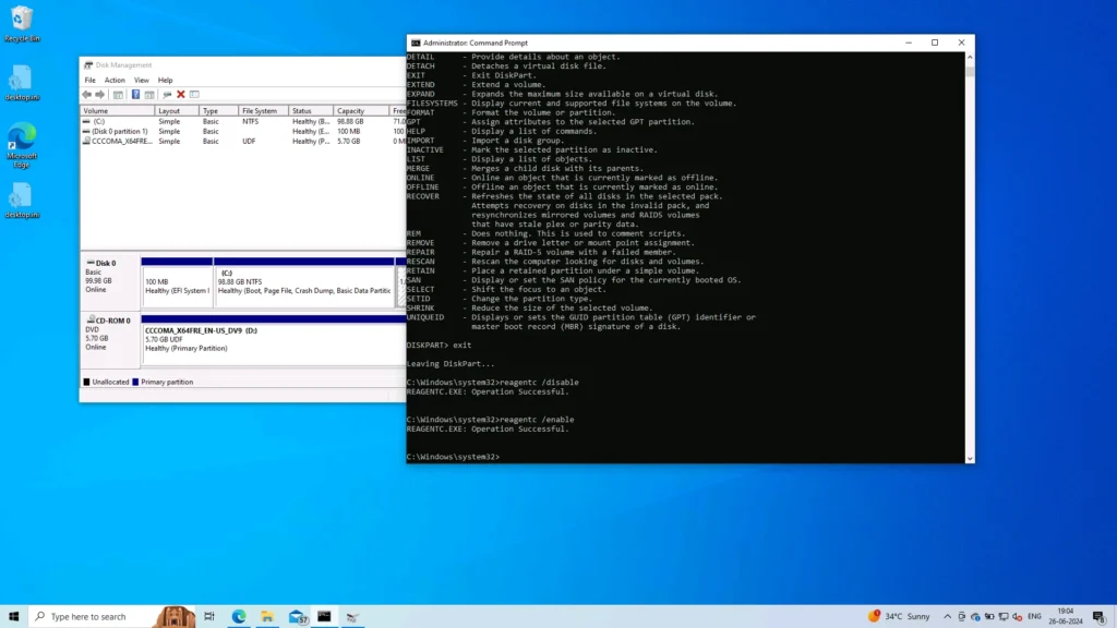 How to add a Windows Recovery environment Partition 6 Enable reagentc to enable Windows recovery enviornment