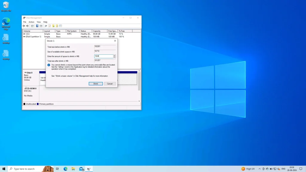 How to add a Windows Recovery environment Partition 3 Add a Recovery partition by adding space using Disk Management