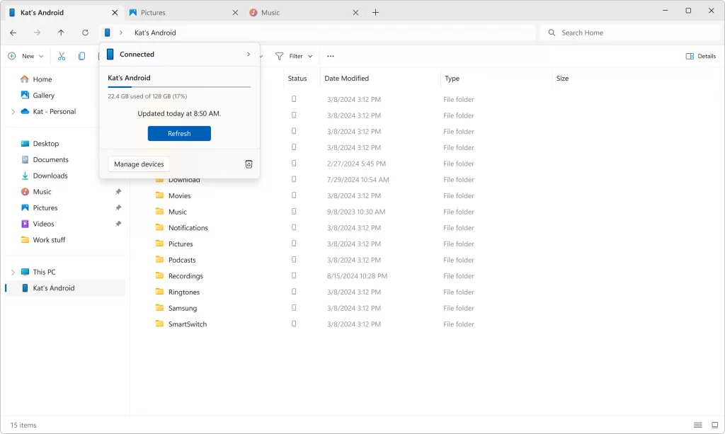Helpful tip: Using Phone Link to Transfer files in Windows 2 files transfer using phone link