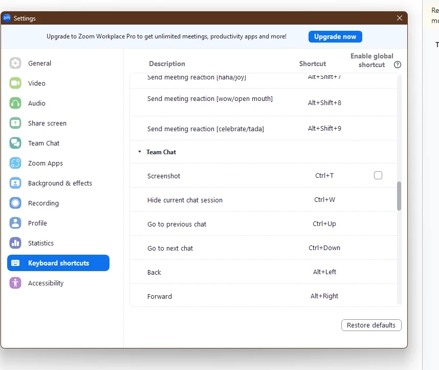 Quick fix for CTRL+T Shortcut opening Screen Capture on Windows 10/11 1 CTRL+T shortcut for screenshot in Zoom