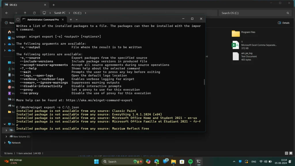 winget in Windows 11 running