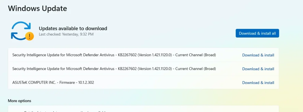 Asus firmware being offered through Windows Update - another method on how to update BIOS