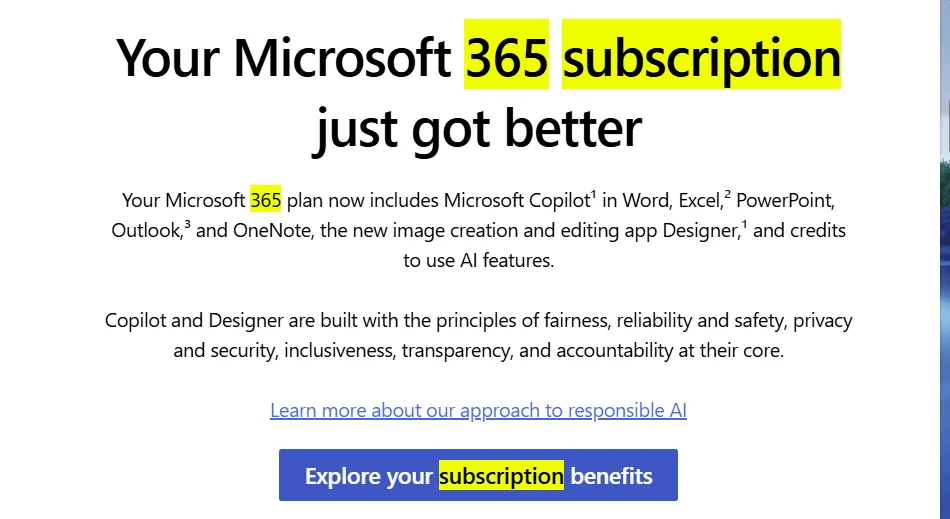 Use Microsoft 365 without Copilot 1 Microsoft 365 subscription Copilot Benefits