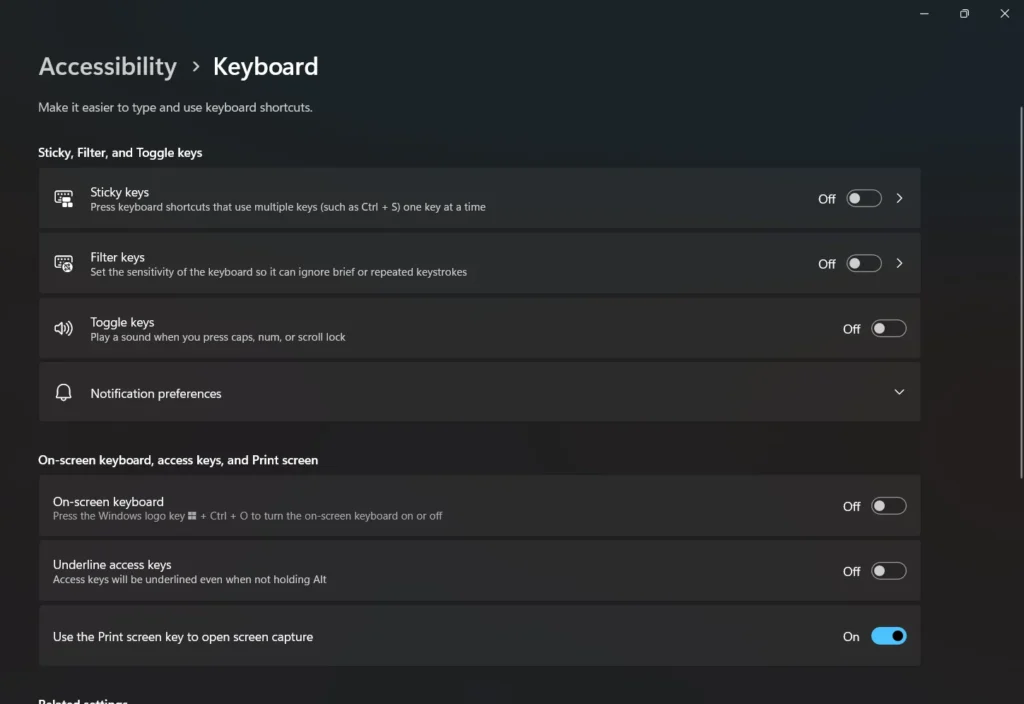 PrtScn Snipping tool shortcut key