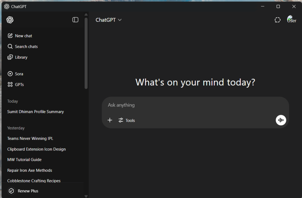 ChatGPT view after download on Windows