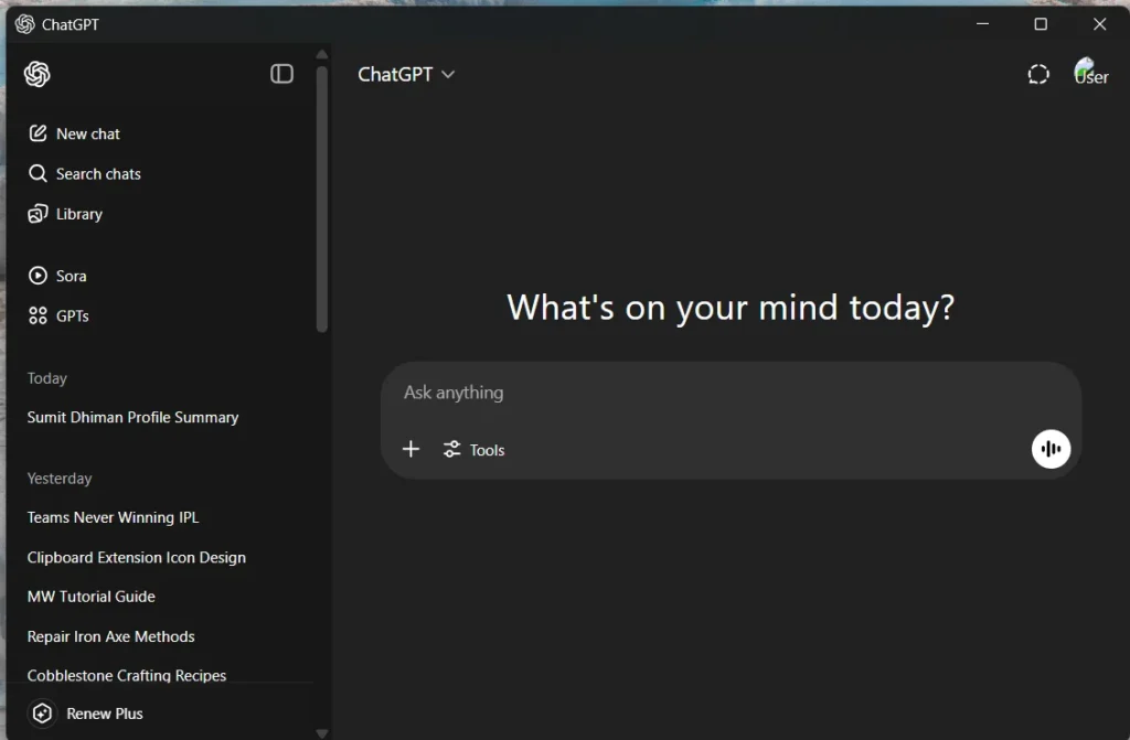 ChatGPT for Windows App Download and set it as default 1 ChatGPT view after download on Windows