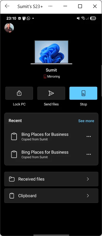 Image showing Lock PC option to lock your Windows PC from your Phone