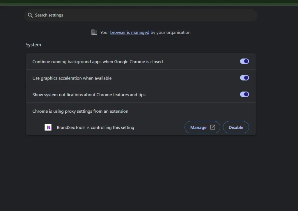 Image showing Graphics Acceleration menu in Google Chrome.