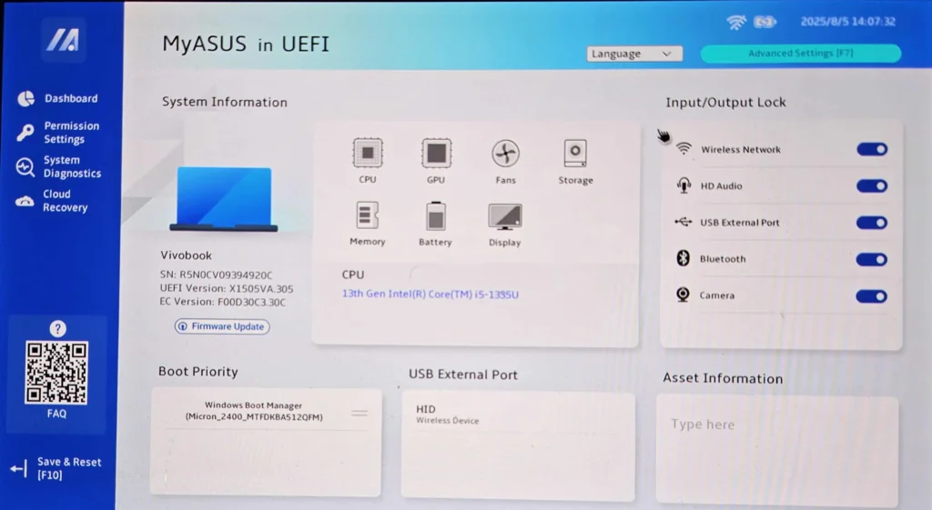 ASUS BIOS menu