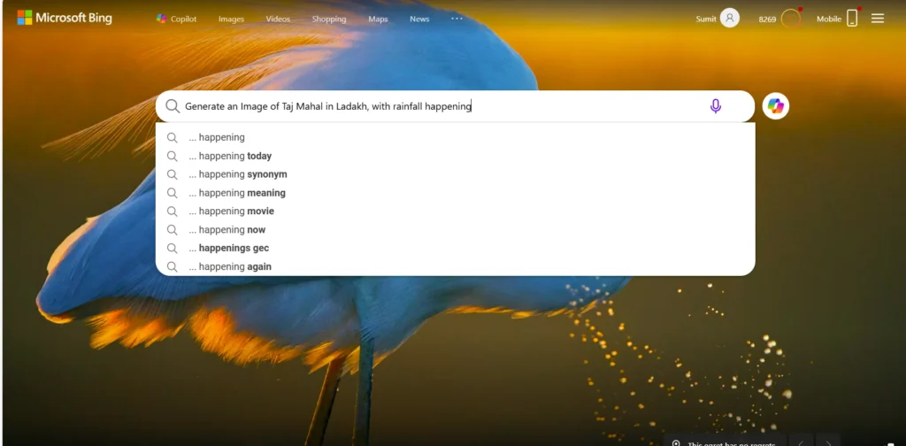 Image showing Prompt to create an Image with Bing AI using a shortcut method