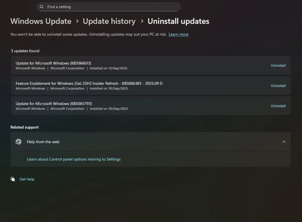 Easy Tutorial: Uninstall Windows 11 25H2 update 1 Uninstall Windows 11 25H2 using Windows update