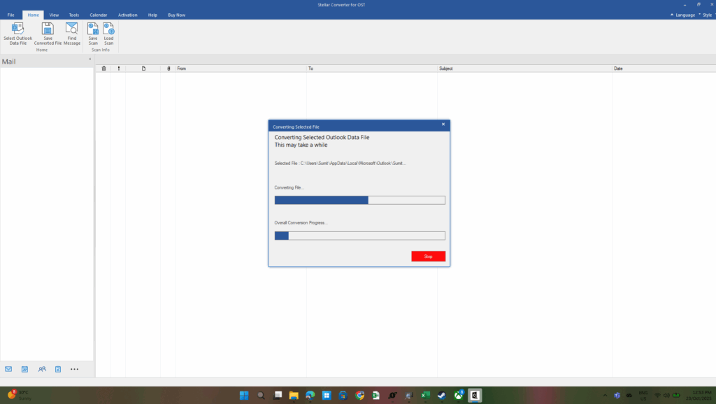 Stellar doing convert OST to PST file.