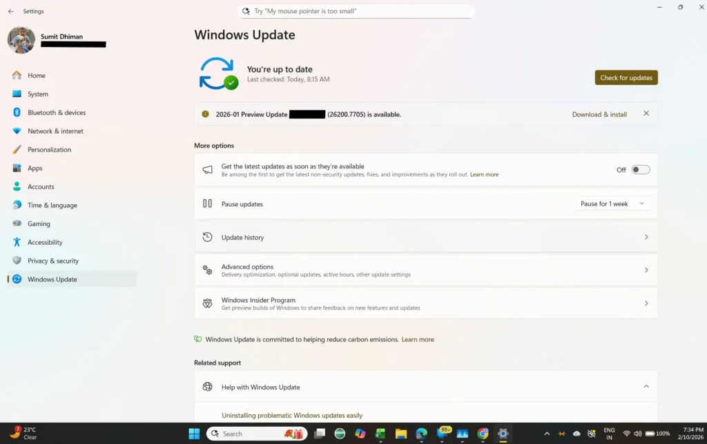 Windows 11 Emergency update seen offered in Windows update