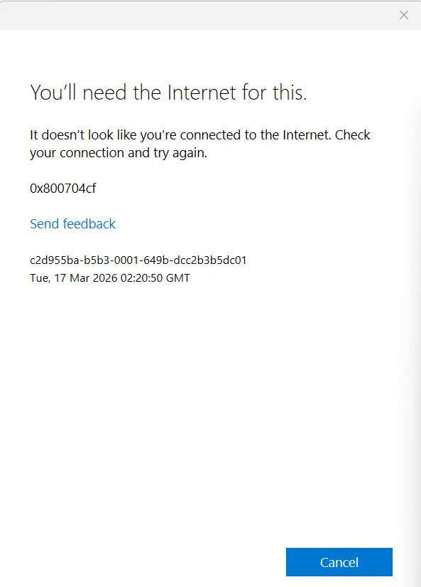 Onedrive error 800704cf seen while signing in